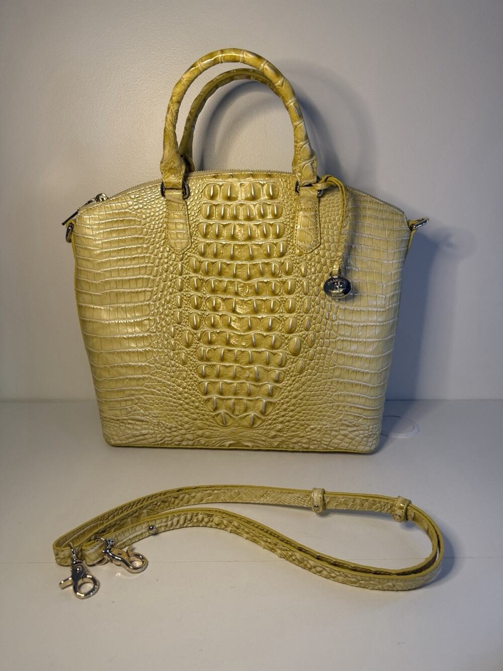 Brahmin Yellow Medium Duxbury Leather Embossed Satchel Bag Shoulder Strap Purse